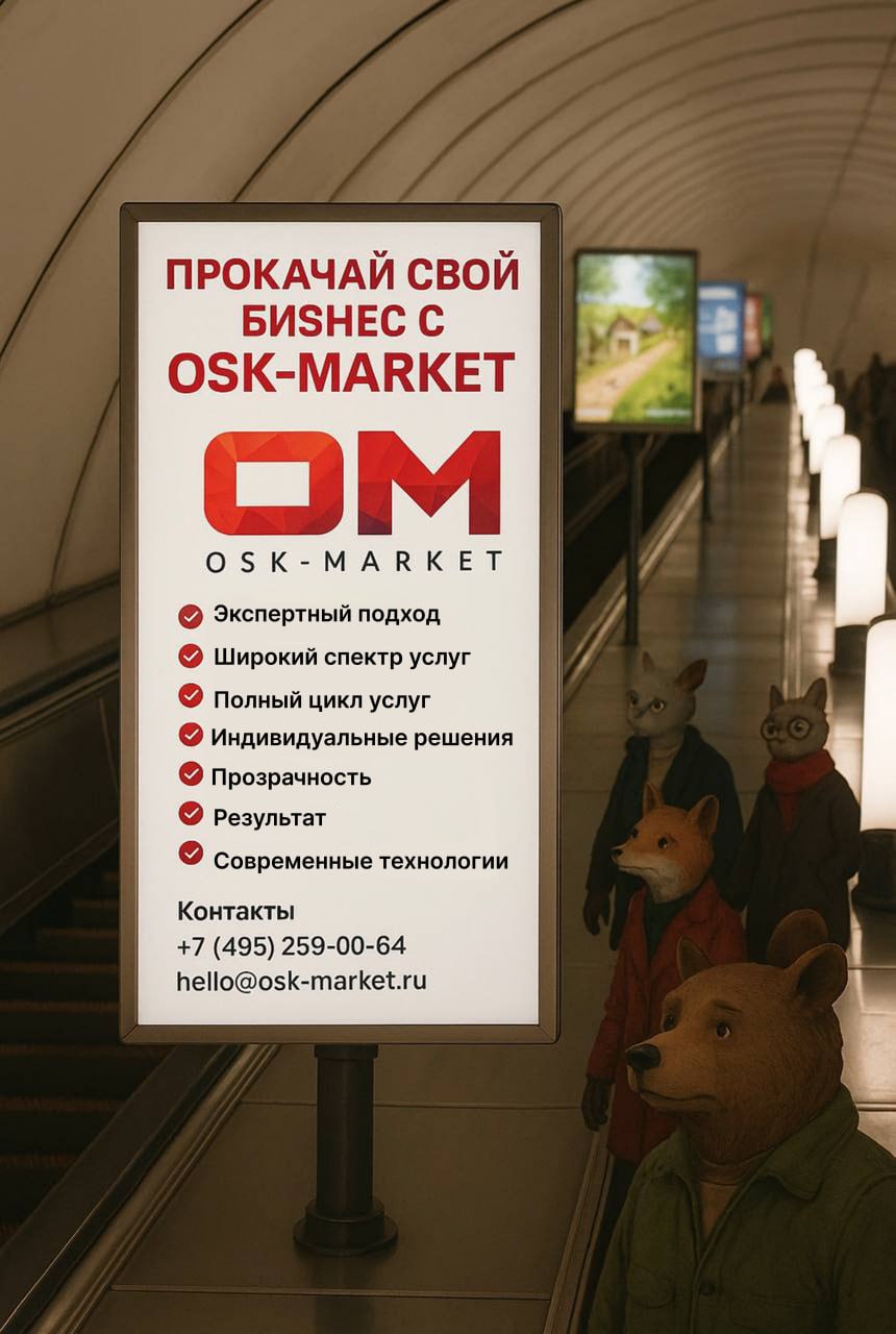Решил открыть новый бизнес, но клиентов никак не привлечь, не знаешь за что взяться? 
Мы знаем толк в рекламе, “Osk-Market” прокачает твой бизнес с нуля. 
📲 Свяжись с нами прямо сейчас:
+7 (495) 269-00-64
hello@osk-market.ru
🚀 Напиши, звони или оставь заявку — обсудим твои цели и решим, как достичь их вместе!